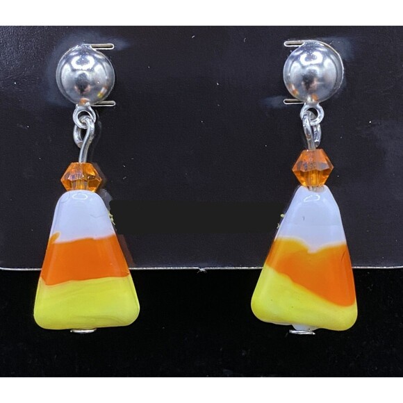 Jewelry - Handmade Candy Corn Glass & Orange Crystal Bead Post Earrings by Neanie-Bot